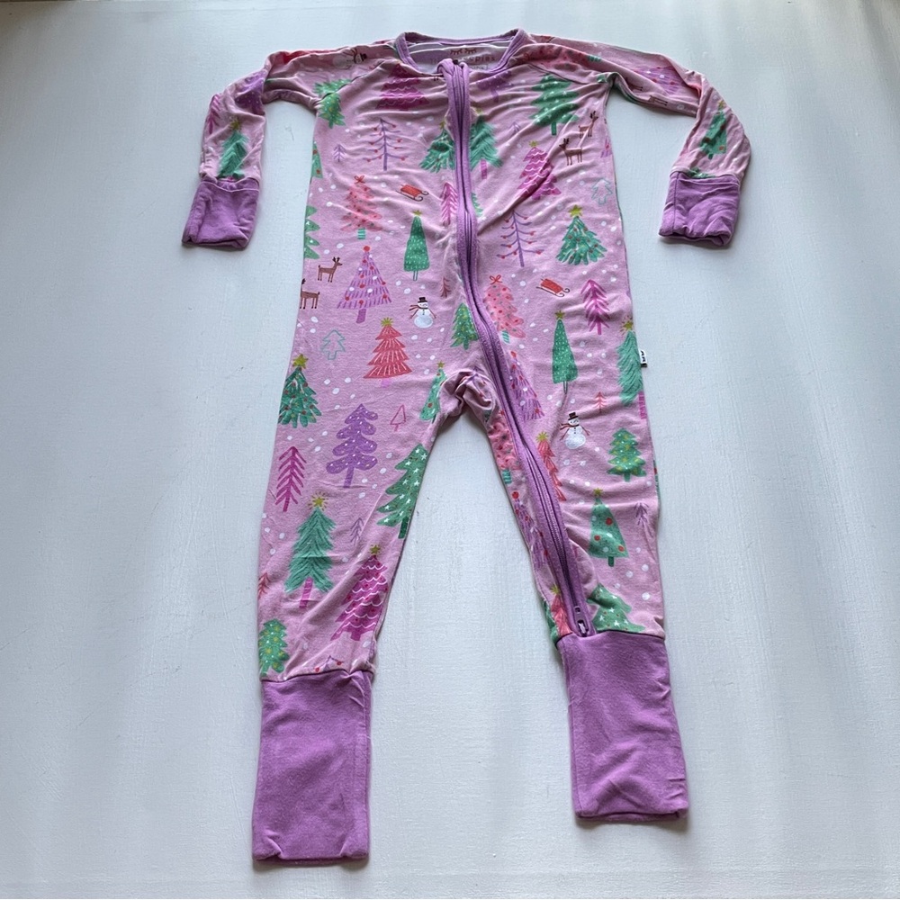 Little Sleepies‎ Pink Christmas Trees Bamboo Viscose Zippy Pajamas 12-18M Baby